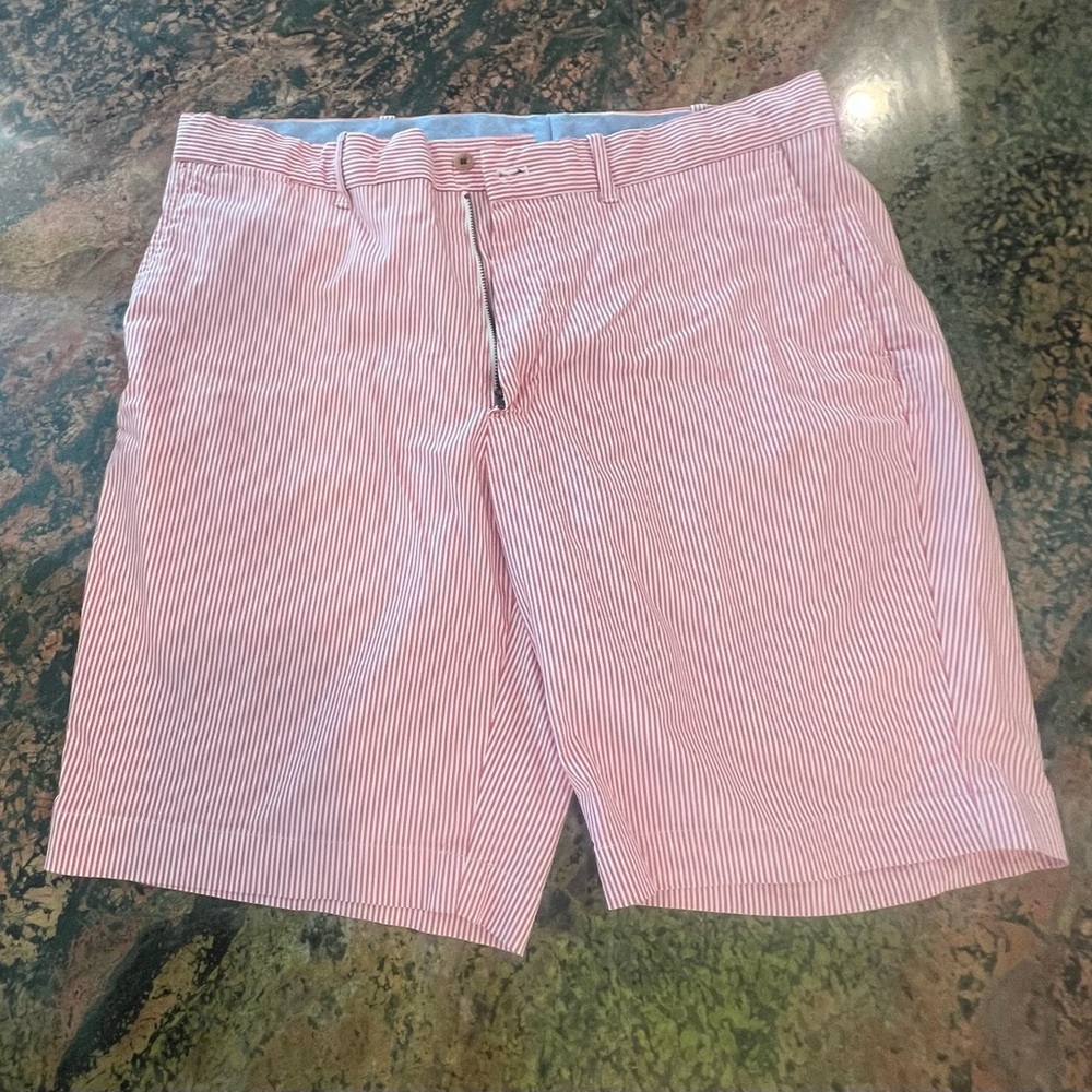 Stylish Red Striped Flat Front Men's Shorts